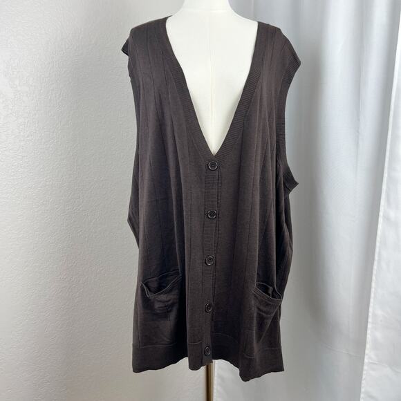 Roamans Cardigan Womens 4X Brown Sleeveless Sweater Vest V Neck Minimalist Layer - Picture 1 of 11